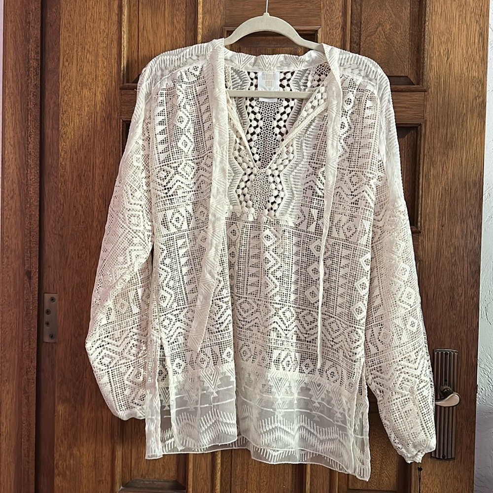 NWT Anna Sui crocheted sheer almost eyelet tunic top size small
